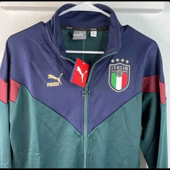 [S] Puma Mens Italia FIGC Iconic MCS Track Jacket Soccer Ponderosa Pine Peacoat